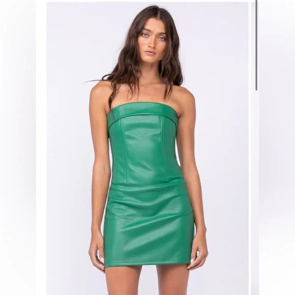 green leather corset dress Final Sale Plus Size Thick Knit Sweater Dress with Faux Leather Corset Waist Midi Dress in Forest Green main image 1